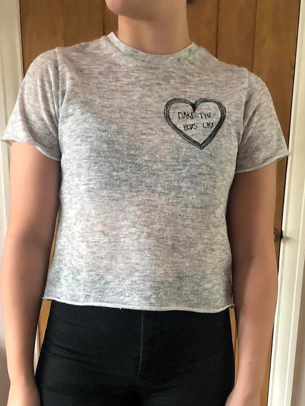 Topshop Make The Boys Cry Heart Graphic T-Shirt Tee Gray Medium